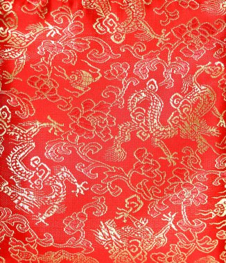 Stil kırmızı bez, ejderha ve çiçek deseni Çin