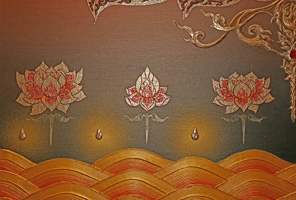 壁にタイのパターンデザイン 寺院の壁に伝統的な装飾塗料 — ストック写真