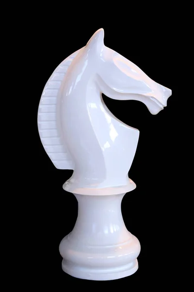 Biały Koń Szachista Białym Czarnym Tle — Zdjęcie stockowe