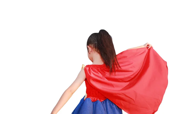 Małe Dziecko Dziewczyna Superhero Białym Tle Kid Super Hero Koncepcji — Zdjęcie stockowe