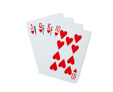J Q K 10'un poker kalpleri beyaz arka planda izole edilmiş iskambil kartları