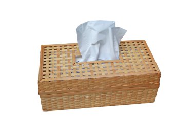 Beyaz arka planda izole edilmiş bambu doku kutusu