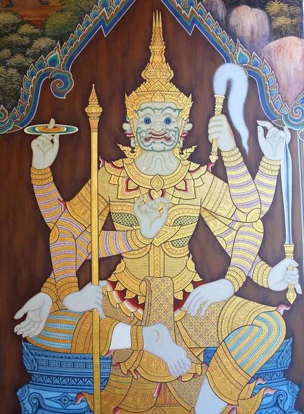 Obra Prima Estilo Tradicional Tailandês Pintura Arte Velha Sobre Ramayana — Fotografia de Stock