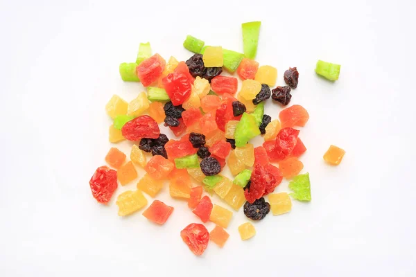 Gedroogde Vruchten Mix Geïsoleerd Witte Achtergrond Top View — Stockfoto