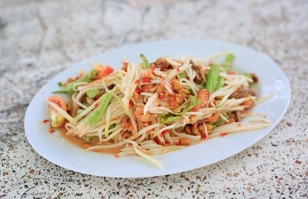 Yeşil Papaya Salatası Som Tam Tayland Lezzetli Popüler Gıda — Stok fotoğraf