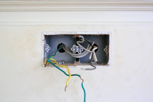 Bare Wire House Wall Unsafe Dangerous — Stock Photo, Image