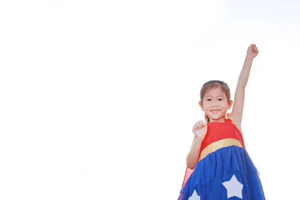 Mała Dziewczynka Superbohater Geście Latać Białym Tle Koncepcja Super Bohatera — Zdjęcie stockowe