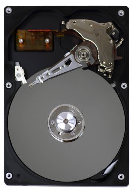 Sabit disk sürücü (Hdd) ile üst kapağı açın izole üzerinde beyaz arka plan