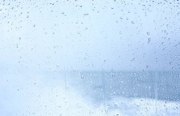 Krople Deszczu Szkle Tle Morza — Zdjęcie stockowe