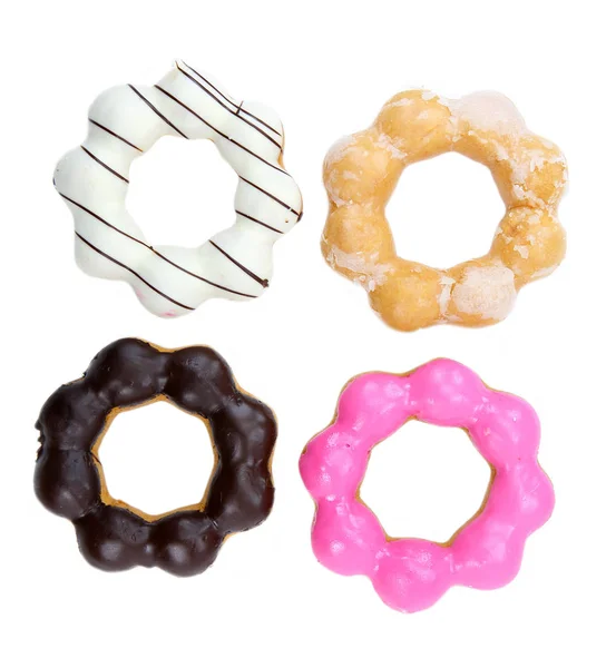 Grupo Donuts Envidraçados Isolados Sobre Fundo Branco — Fotografia de Stock