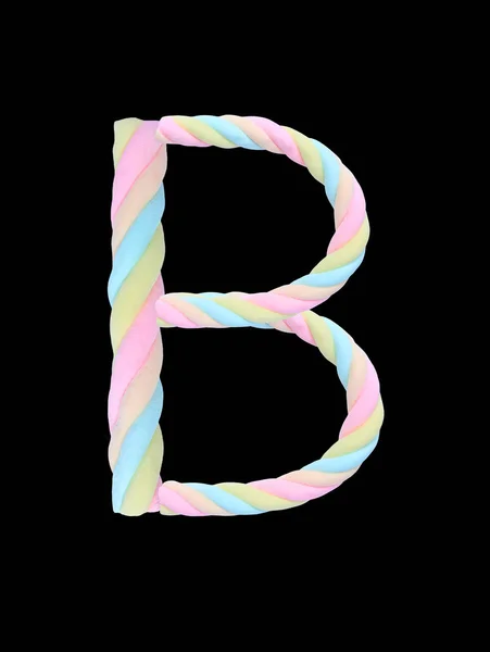Marshmallows Alphabet Isolated Black Background — Stock Photo, Image