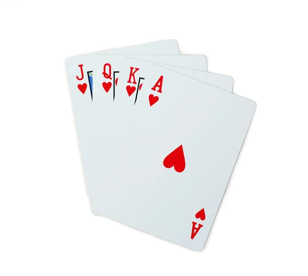 Corazones Poker Cartas Aisladas Sobre Fondo Blanco — Foto de Stock