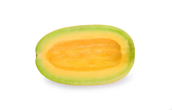 Cantaloupe Melon Dipotong Setengah Tampak Sehat Dan Lezat Terisolasi Latar — Stok Foto