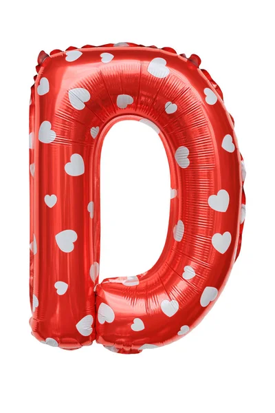 红色大写字母D膨胀气球隔离在白色背景 生日派对的装饰元素 — 图库照片
