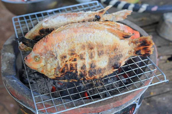 Red Tilapia Ryba Grilovaná Solí Grilu — Stock fotografie