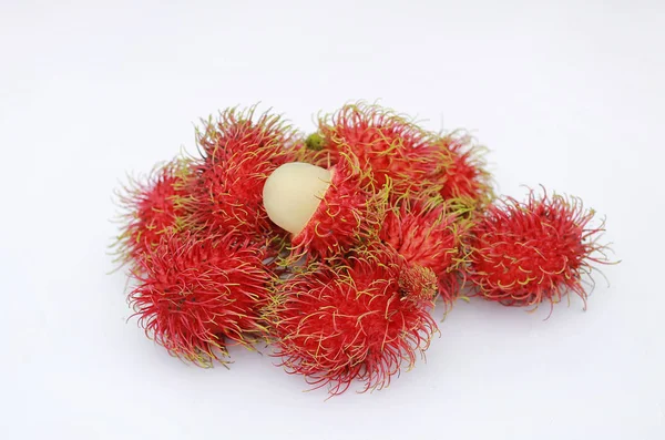 Rambutans Isolado Fundo Branco — Fotografia de Stock