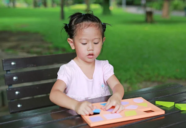 Little Child Girl Learning Shape Textured Foam Garden — Stock Photo, Image