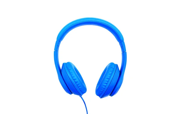 Κοντινό Πλάνο Μπλε Ακουστικά Που Απομονώνονται Λευκό Φόντο Έννοια Μουσικού — Φωτογραφία Αρχείου