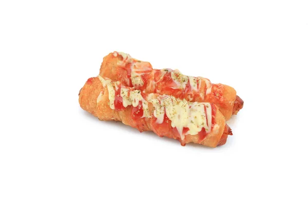 Wurst Mit Mayonnaise Und Ketchup Auf Weißem Hintergrund Hod Französisch — Stockfoto