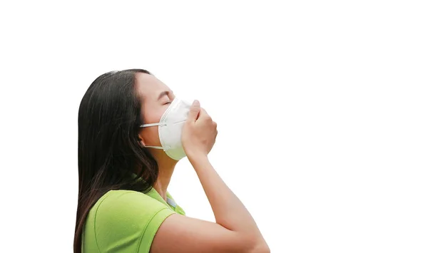 Portrait Asian Woman Wearing Protection Mask Protect Virus Covid Air — Stok Foto