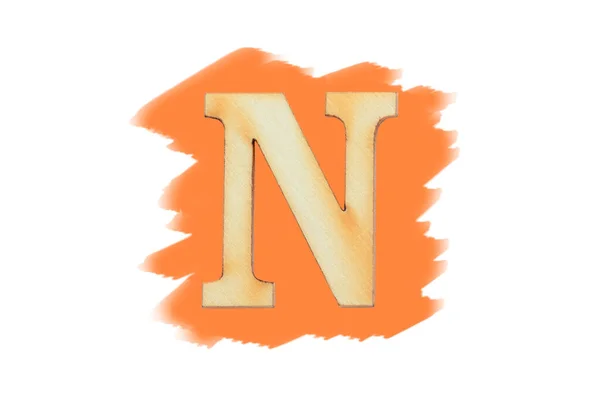 Alphabet Buchstabe Hölzerne Schrift Auf Gemalter Oranger Farbe Isoliert Auf — Stockfoto