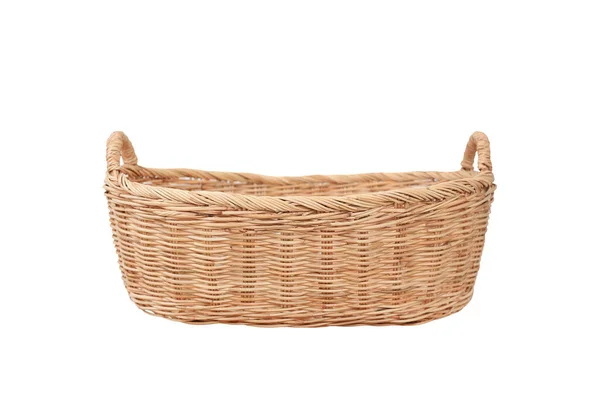 Rattan Wicker Basket Isolated White Background Picnic Basket — Stock Photo, Image