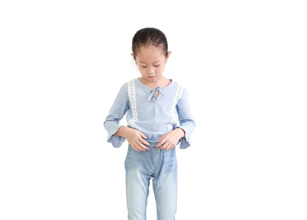 Portret Azjatki Dziewczynka Nosi Dżinsy Izolowane Białym Tle — Zdjęcie stockowe