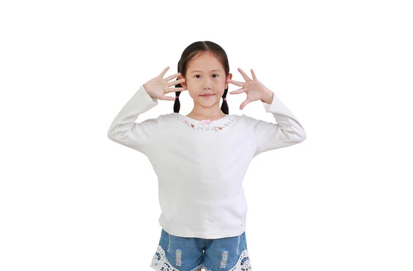 Portretul Unei Fetițe Asiatice Liniștite Care Arată Zece Degete Izolate — Fotografie, imagine de stoc