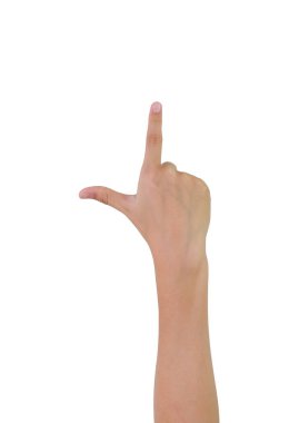 Silah tutan el beyaz arka planda izole edilmiş. Parmak el sembolleri kavramı.