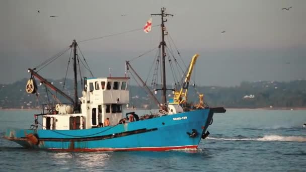 Batumi, Adjara, Georgia - 10 вересня 2017: Industrial Fishing Boat In Sea Ocean — стокове відео