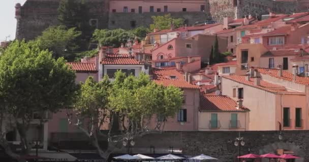 Collioure, Franciaország. Hilly Városkép napsütésben — Stock videók