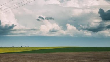 Bahar sezonunda Field. Tarım Bahar sezonunun başlangıcı. Traktör Alandan Yükselen Toz
