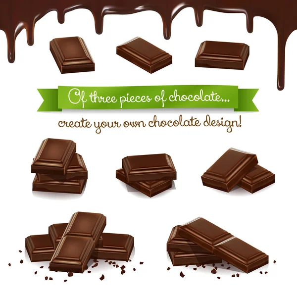 チョコレート コピー ミラーリングとピースを移動にどんなチョコレートのバリエーションを作成できますの つのセットです 例には バリエーションが作成されます シームレスな溶かされたチョコレート — ストックベクタ