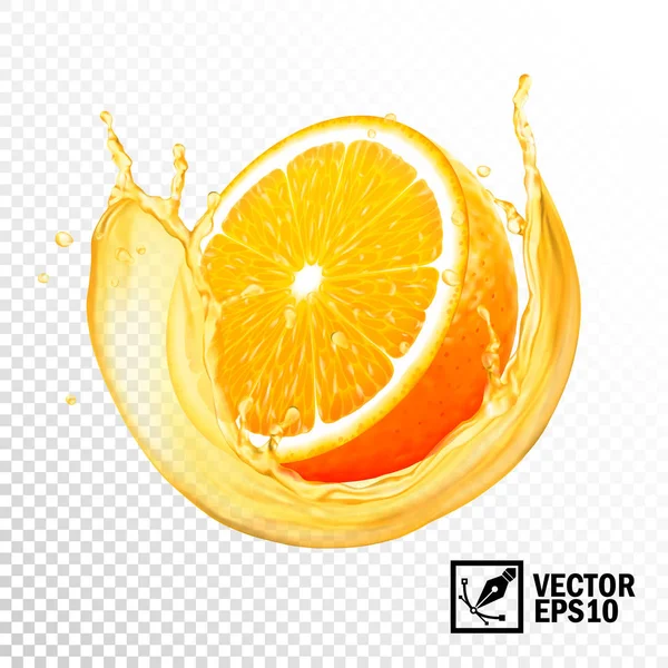 Reális Vektor Splash Szelet Narancs Juice Szerkeszthető Kézzel Készített Háló — Stock Vector