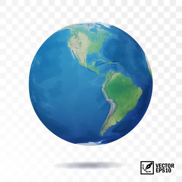 3D réaliste, Terre vectorielle isolée, globe avec vue sur les continents d'Amérique du Nord et du Sud — Image vectorielle