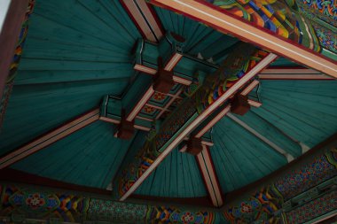 Bir forrest içinde corean pagoda içinde çatı detay