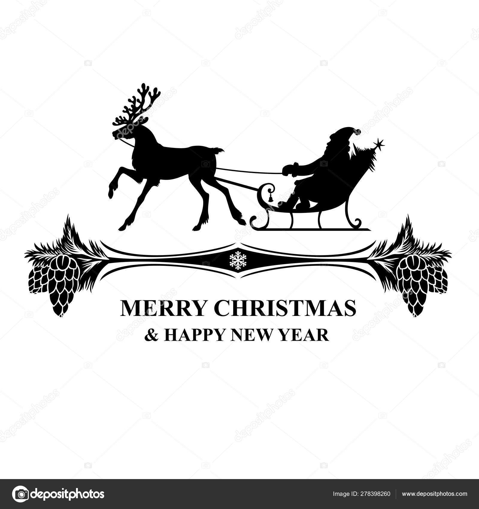 Silhouette Santa Riding On Reindeer Sleigh Greeting Icon Stock Vector C Agrino 278398260