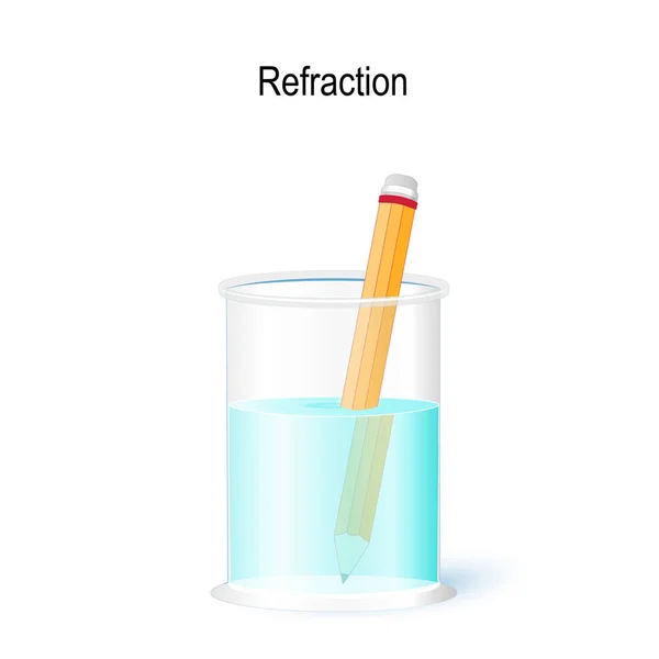 Refracción Lápiz Vaso Agua Experimentos Simples Con Agua Lápiz Doblado — Archivo Imágenes Vectoriales