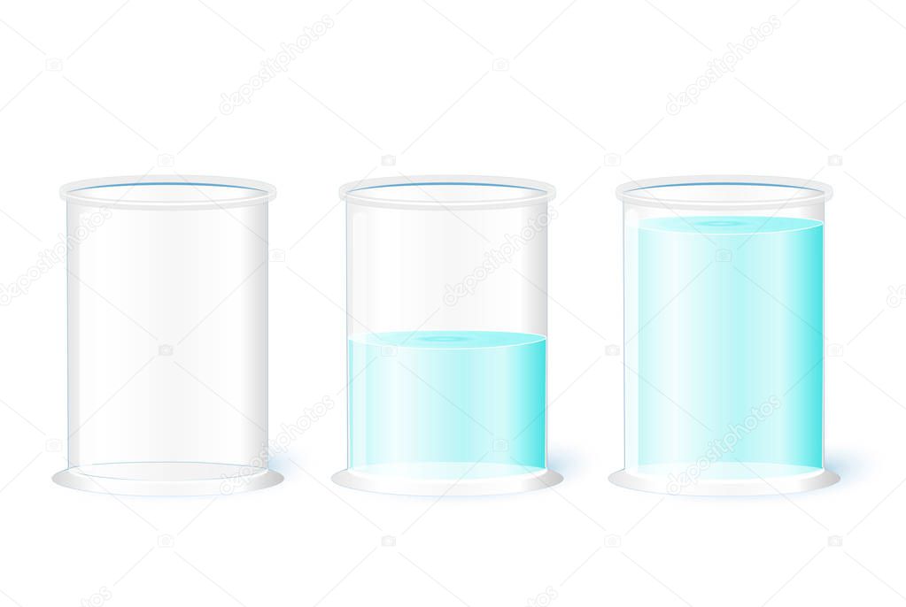 Empty water glass on a white background. Pessimism, realism and Optimism (Is the glass half-full or half-empty?). Vector illustration for your design, educational, and science use