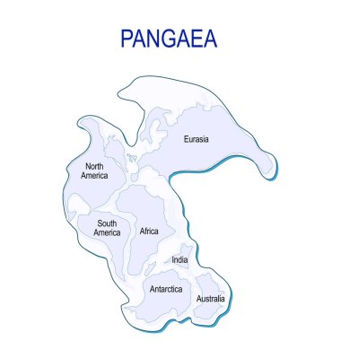 Pangea Haritası modern kıta sınırları ile. Continental drift Planet Earth. milyonlarca yıl önce. vektör Gösterim amacıyla eğitim ve bilim kullanın