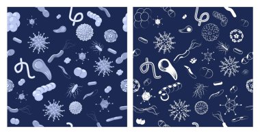 Two seamless patterns with bacteria and viruses. Vector background for your design, biological, science, and educational use clipart