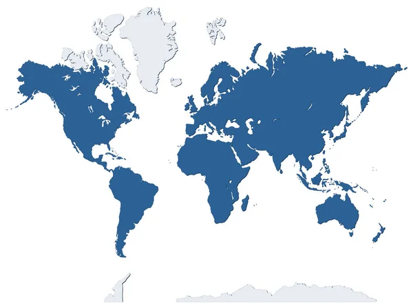 Mapa Del Mundo Azul Aislado Sobre Fondo Blanco Seven Continents — Vector de stock