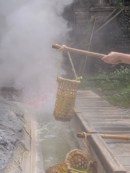 Eggs Vegetables Being Cooked Water Hot Springs Taiping Mountain Taiwan — Stock Photo, Image