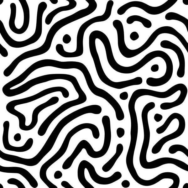 Vektornahtloses Labyrinth-Muster. abstrakte gewellte schwarze und weiße Hintergrund. — Stockvektor