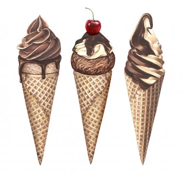 Suluboya dondurma seti beyaz arkaplanda izole.