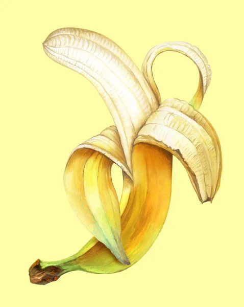 Mogen banan på gul bakgrund. Akvarell illustration. — Stockfoto