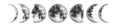 Moon phases isolated on white background. Watercolor hand drawn illustration. clipart