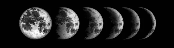Фазы Луны изолированы на черном фоне. Рисунок акварелью . — стоковое фото