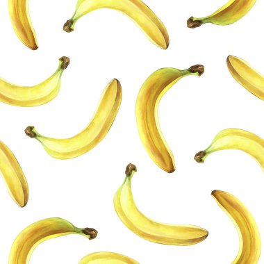 Beyaz üzerinde izole muz ile Dikişsiz desen. Suluboya illüstrasyon.