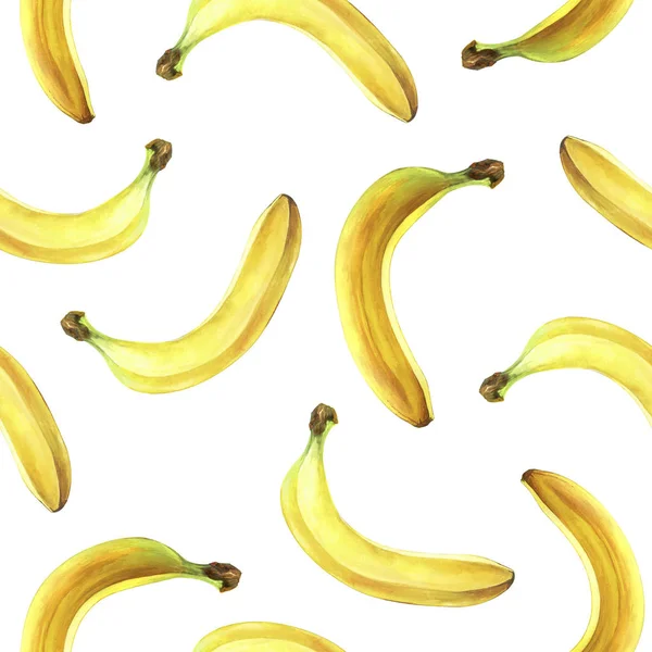 Sömlösa mönster med bananer isolerade på vitt. Akvarell illustration. — Stockfoto